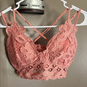 Anemone Coral Lace Bralette with Crisscross Straps